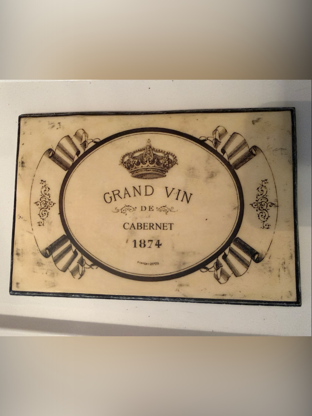 Grand Vin Cabernet 1874 Decorative Wall Plaque - Cream